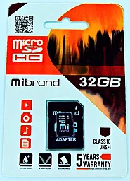 Карта памяти Mibrand microSDHC 32GB Class 10 UHS-1 U1 + SD-адаптер (MICDHU1/32GB-A)