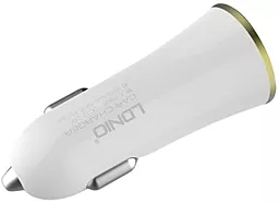 Автомобильное зарядное устройство LDNio Double USB Car Charger + Lightning White / Gold (DL-C28) - миниатюра 2