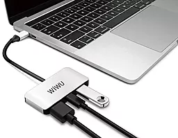 Мультипортовый USB Type-C хаб WIWU Alpha C2H 3-in-1 silver - миниатюра 2