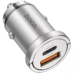 Автомобильное зарядное устройство с быстрой зарядкой Hoco NZ10 Handy 45w PD/QC USB-C/USB-A ports silver - миниатюра 4