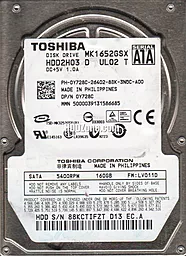 Жорсткий диск для ноутбука Toshiba 160 GB 2.5 (MK1652GSX)