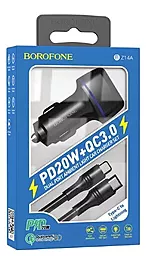 Автомобильное зарядное устройство с быстрой зарядкой Borofone BZ14A 20w QC/PD + USB-C/lightning cable black - миниатюра 4