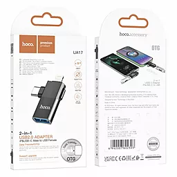 OTG-переходник Hoco UA17 M-F 2-in-1 USB Type-C/Lightning -> USB-A Black - миниатюра 7