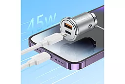 Автомобильное зарядное устройство Hoco NZ10 Handy 45w PD/QC USB-C/USB-A Ports + USB-C/Lightning cable car charger silver - миниатюра 7