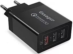 Сетевое зарядное устройство Essager Fangbo 30w QC3.0 3xUSB-A ports fast charger black (ECTQC3-FBB01) - миниатюра 2