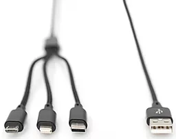Кабель USB Digitus 10w 2a 3-in-1 USB to micro/Lightning/Type-C cable black (AK-300160-010-S) - миниатюра 4