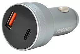 Автомобильное зарядное устройство VEGGIEG digital display QC3.0/PD 3.1A USB-A-C Silver (QC-C200) - миниатюра 2