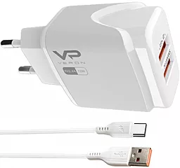 Сетевое зарядное устройство Veron VR-C12C 12W 2.4A 2xUSB-A + USB-C cable White - миниатюра 2