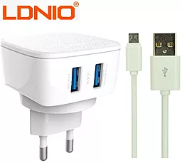 Сетевое зарядное устройство LDNio DL-AC66 2xUSB 2.4A + кабель micro USB White (DL-AC66)