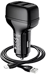 Автомобильное зарядное устройство Hoco Z36 Leader 2USB + Lightning Cable Black - миниатюра 2