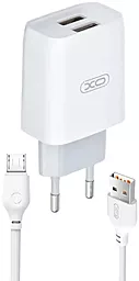 Сетевое зарядное устройство XO L57 2USB 2.4A micro USB Cable White