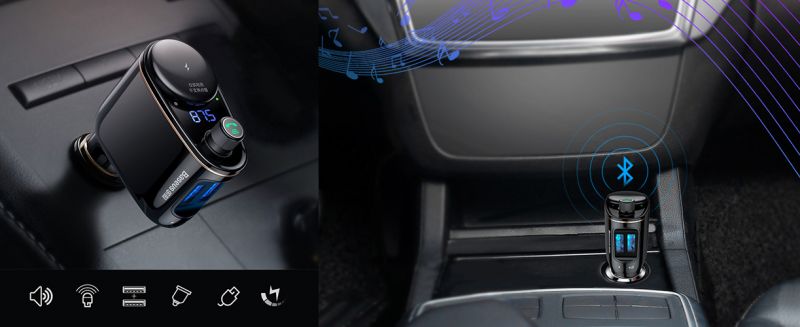 Автомобильный FM модулятор + зарядное устройство Baseus Car Charger Bluetooth MP3 + Locomotive S-06 Black (CCALL-RH01) / изоборажение №3