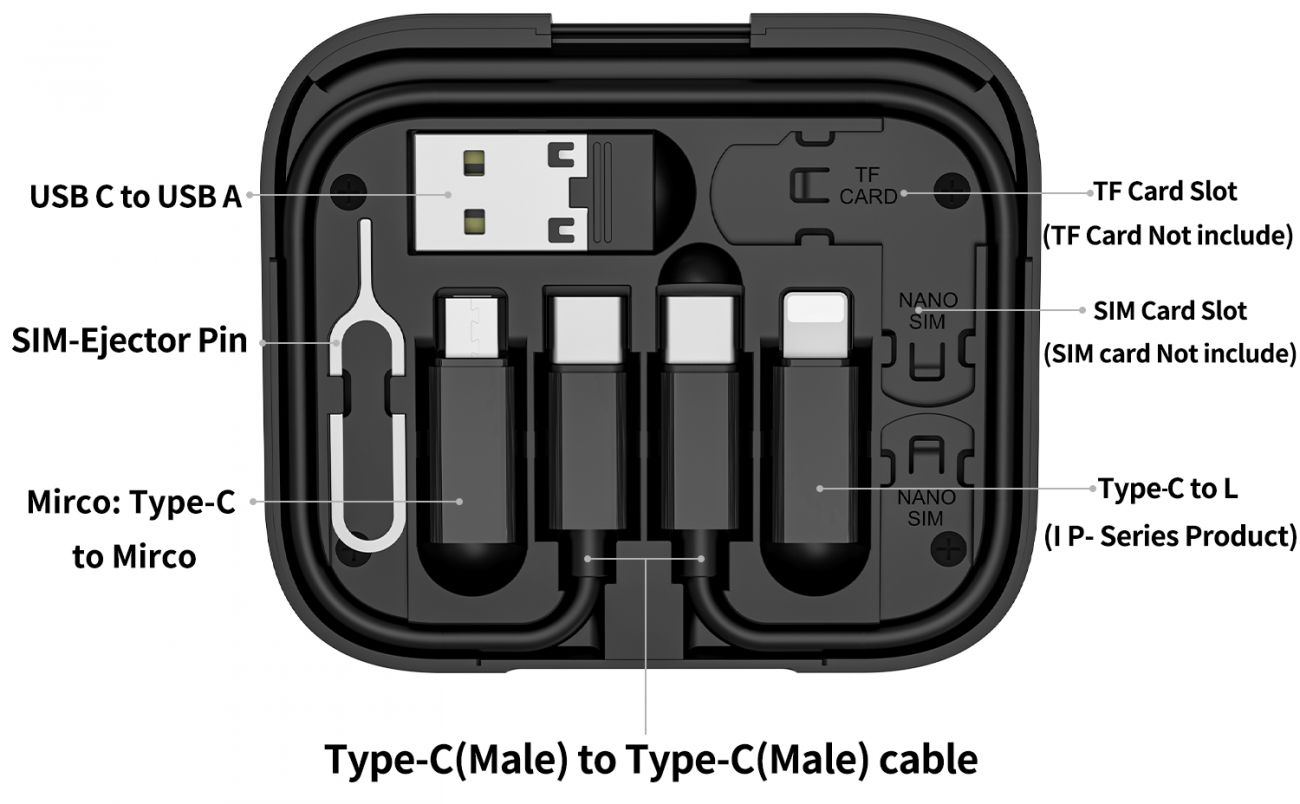 Кабель USB PD Hoco U114 Treasure 3-in-1 USB micro USB/Type-C/Lightning Cable + Storage Case with Mirror Black / изоборажение №1
