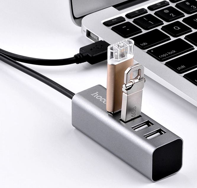 USB хаб (концентратор) Hoco HB1 USB to 4xUSB 2.0 Silver/White / изоборажение №4