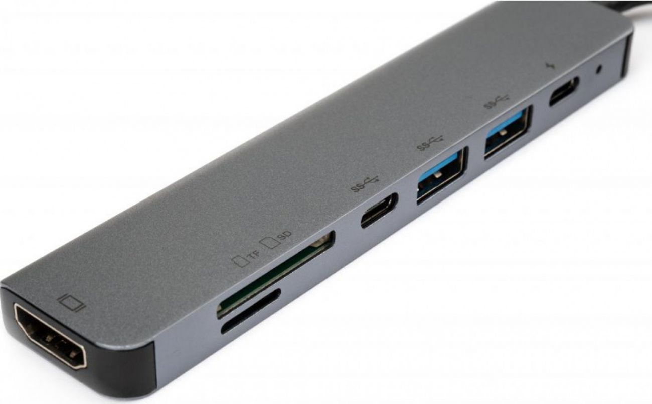 Концентратор (USB хаб) Vinga USB Type-C to HDMI + 2xUSB 3.0+ SD + TF+ 2xPD (VCPHTC7AL) / изоборажение №1