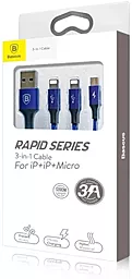Кабель USB Baseus Rapid Series 3A 1.2M 3-in-1 USB to micro/Lightning/Type-C cable Black (CAMLL-SU13) - миниатюра 3