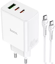 Сетевое зарядное устройство Hoco C126A 40W PD/QC 2xUSB-C-1xA + USB-C-C Cable White