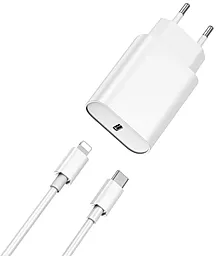 Сетевое зарядное устройство WIWU Wi-U001 20w PD USB-C home charger + Type-C/lightning cable white