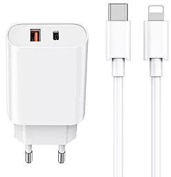 Сетевое зарядное устройство WIWU Wi-U002 20w USB-C/USB-A ports + USB-C/lightning cable white