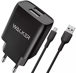 Сетевое зарядное устройство Walker WH-31 2.1a 2xUSB-A ports charger + micro USB cable black