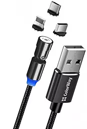 Кабель USB ColorWay LED Magnetic 3-in-1 USB to Type-C/Lightning/micro USB Cable Black (CW-CBUU037-BK) - миниатюра 2