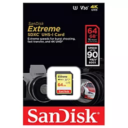 Карта памяти SanDisk SDXC 64GB Extreme Class 10 UHS-I U3 V30 (SDSDXVE-064G-GNCIN) - миниатюра 3