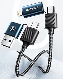 Кабель USB PD Essager 65W 3A 0.3M 4-in-1 USB-C+A to USB Type-C/Lightning cable blue  - миниатюра 5