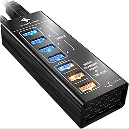 Мультипортовый USB Type-C хаб AIRON SmartDelux 7-Port Aluminium USB Hub - 4 Ports USB 3.0 + 3 SMART CHARGING Ports Black (86000150125)