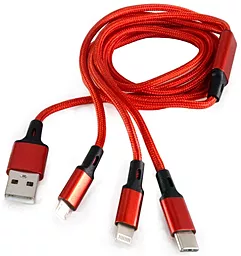 Кабель USB ExtraDigital 12w 2.4a 3-in-1 USB Type-C/Lightning/micro USB cable red