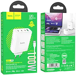 Сетевое зарядное устройство Hoco N31 Leader GaN 3xUSB-C+A PD100W + QC3.0 + USB-C-C Cable White - миниатюра 5