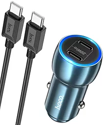 Автомобільний зарядний пристрій Hoco Z48 40W PD 2xUSB-C + USB-C-С Cable Blue