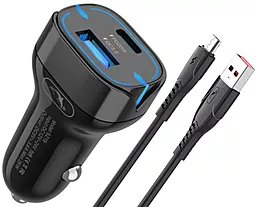 Автомобильное зарядное устройство SkyDolphin SZ19V 25w PD/QC3.0 USB-C/USB-A ports car charger + micro USB cable black (AZP-000105)