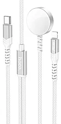 Кабель USB PD Hoco CW54 20w 3a 1.2m 2-in-1 USB Type-C - Type-C cable + Apple Watch wireless charger white - миниатюра 2