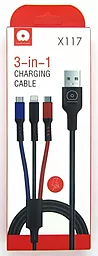 Кабель USB WUW X117 3-in-1 USB to Type-C/Lightning/micro USB Cable black - миниатюра 4