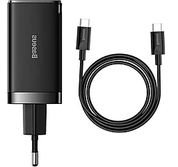 Сетевое зарядное устройство Baseus GaN5 Pro Fast Charger 65W 2xUSB-C+A + USB-C-C Cable Black (CCGP120201) - миниатюра 2