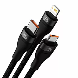 Кабель USB Baseus Flash II 100w 5a 3-in-1 USB to Type-C/Lightning/micro USB сable black (CASS030001) - миниатюра 2