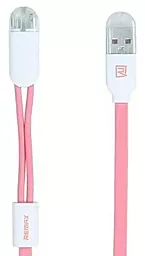 USB Кабель Remax Twins 2-in-1 USB to Lightning/micro USB cable pink (RC-025t)