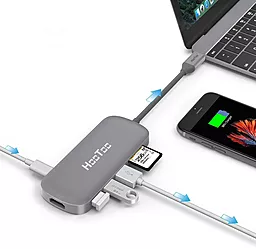 Мультипортовый USB Type-C хаб HooToo USB Type-C to HDMI/USB 3.0/USB Type-C/Card Reader Space Grey (HT-UC001 / HT-UC001SG / HT-UC001-SG) - миниатюра 4