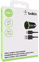 Автомобильное зарядное устройство Belkin 10W 2.1A USB-A + USB-C Cable Black (F7U002bt06-BLK) - миниатюра 5