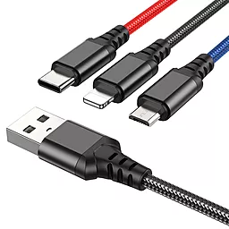 Кабель USB Hoco X76 Super 3-in-1 USB Type-C/Lightning/micro USB Cable Black - миниатюра 2