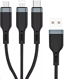 Кабель USB WIWU Platinum PT05 1.2M 3-in-1 USB to Type-C/Lightning/micro USB сable black - миниатюра 3