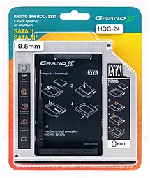 Карман для HDD Grand-X 2.5" в отсек привода ноутбука SATA2/SATA3 Slim 9.5мм (HDC-24С) - миниатюра 4