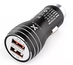 Автомобільний зарядний пристрій з швидкою зарядкою Vinga Аluminium 18w QC3.0 2xUSB-A ports car charger black (VCCQAABK)