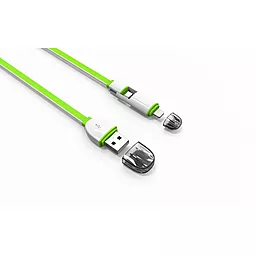 USB Кабель LDNio 2-in-1 USB Lightning/micro USB Cable Green (LC82) - мініатюра 5