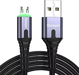Кабель USB Essager LED Light 12w 2.4A micro USB cable black (EXCM-XG0G)