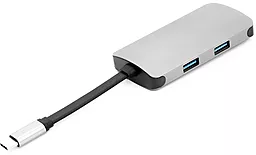 Мультипортовый USB Type-C хаб PowerPlant USB-C -> HDMI 4K, USB 3.0, USB Type-C, RJ45 Grey (CA911691)