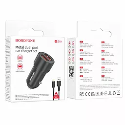 Автомобильное зарядное устройство Borofone BZ19 Wisdom 2xUSB 2.4A + Lightning Cable Sapphire Blue - миниатюра 2