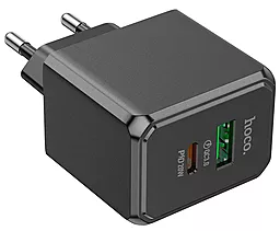 Сетевое зарядное устройство Hoco CS14A 20w PD USB-C/USB-A ports home charger black - миниатюра 2