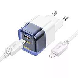 Сетевое зарядное устройство Hoco C125A Transparent PD/QC 20w USB-C + lighltning cable blue