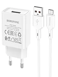 Сетевое зарядное устройство Borofone BA68A Glacier USB Port + micro USB Cable White - миниатюра 2